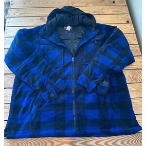 NEW Tailgater Men’s Blue Check Fleece Full Zip Hooded Jacket Size 2XL